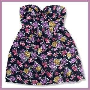 Strapless Floral Mini Dress - Padded Bust
